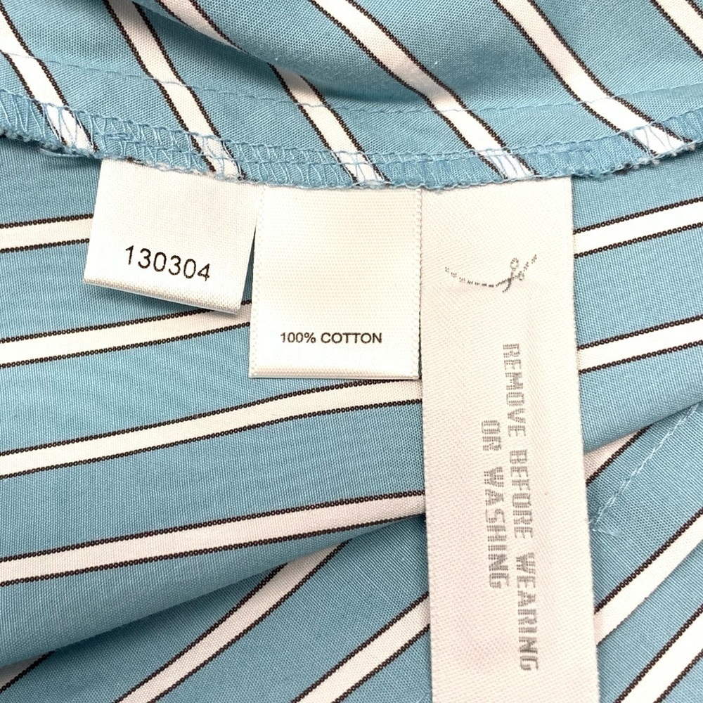 Ann Taylor Loft Classic Sky Blue White Pinstripe Long Sleeve Button Shirt Size 4 - Picture 9 of 13